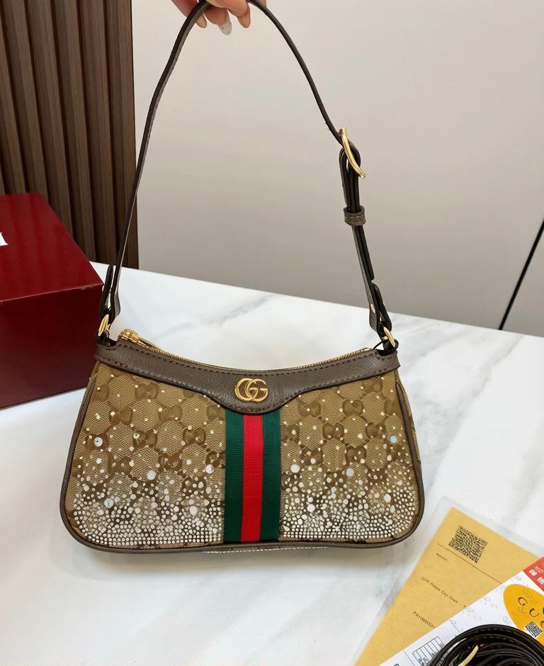GUCCI Crystal Embellished Shoulder Bag 25cm A+