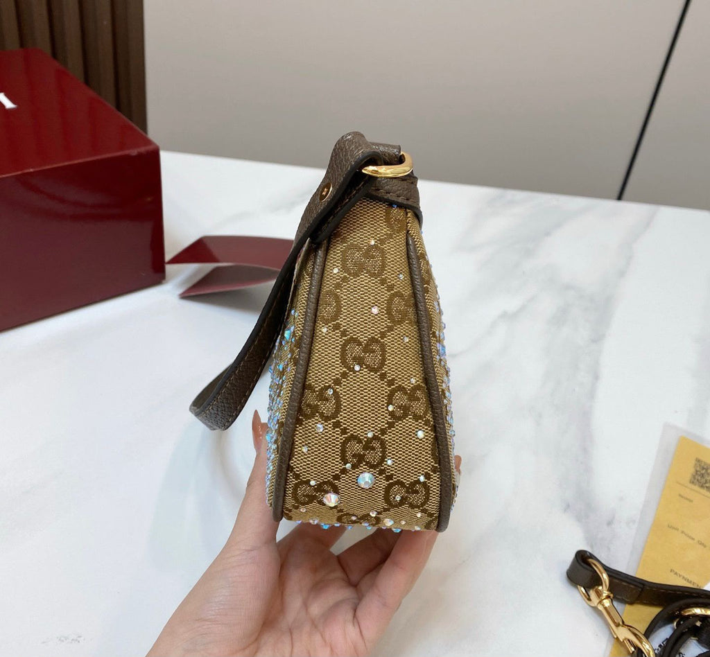 GUCCI Crystal Embellished Shoulder Bag 25cm A+