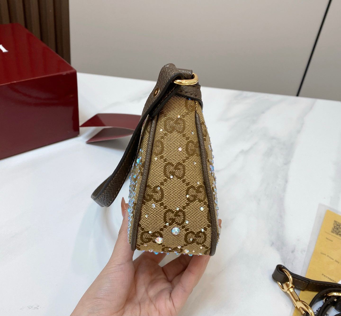 GUCCI Crystal Embellished Shoulder Bag 25cm A+