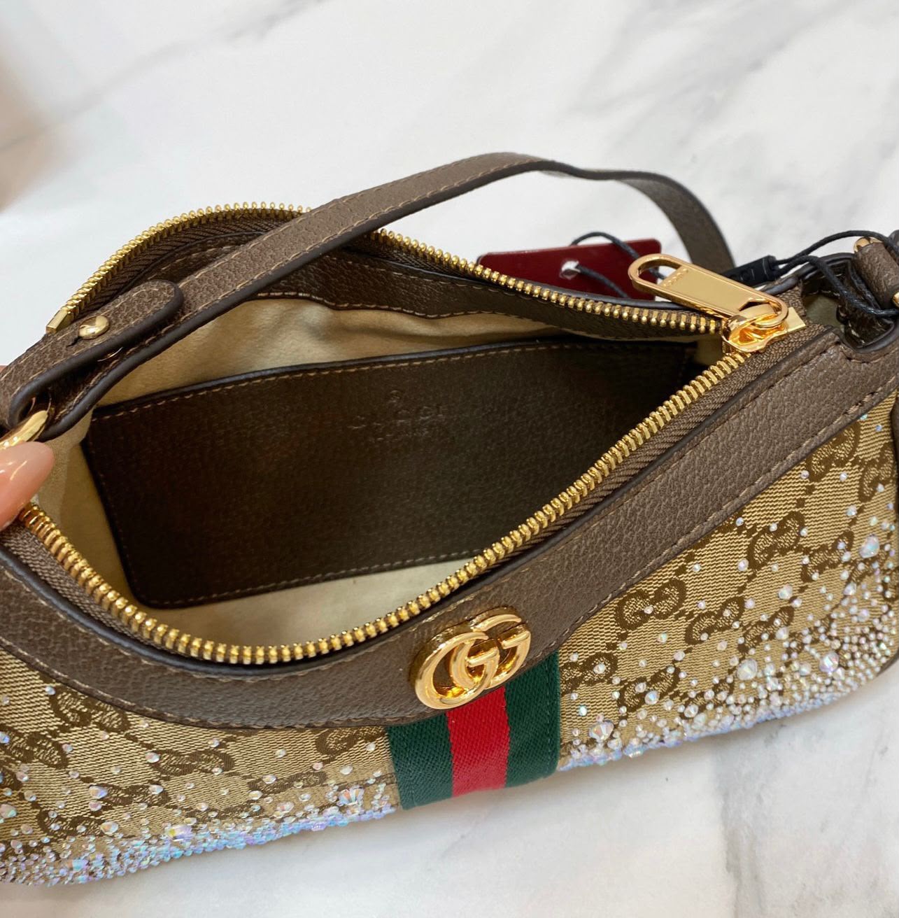 GUCCI Crystal Embellished Shoulder Bag 25cm A+
