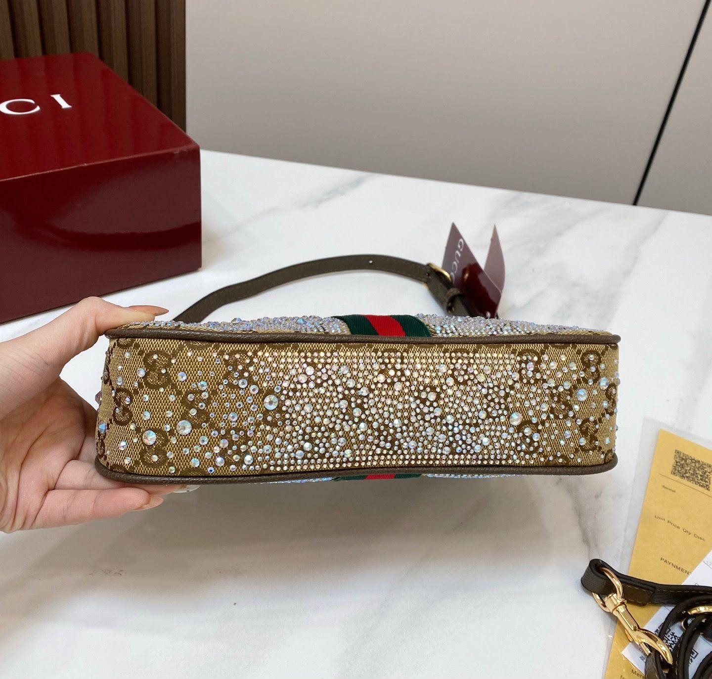 GUCCI Crystal Embellished Shoulder Bag 25cm A+