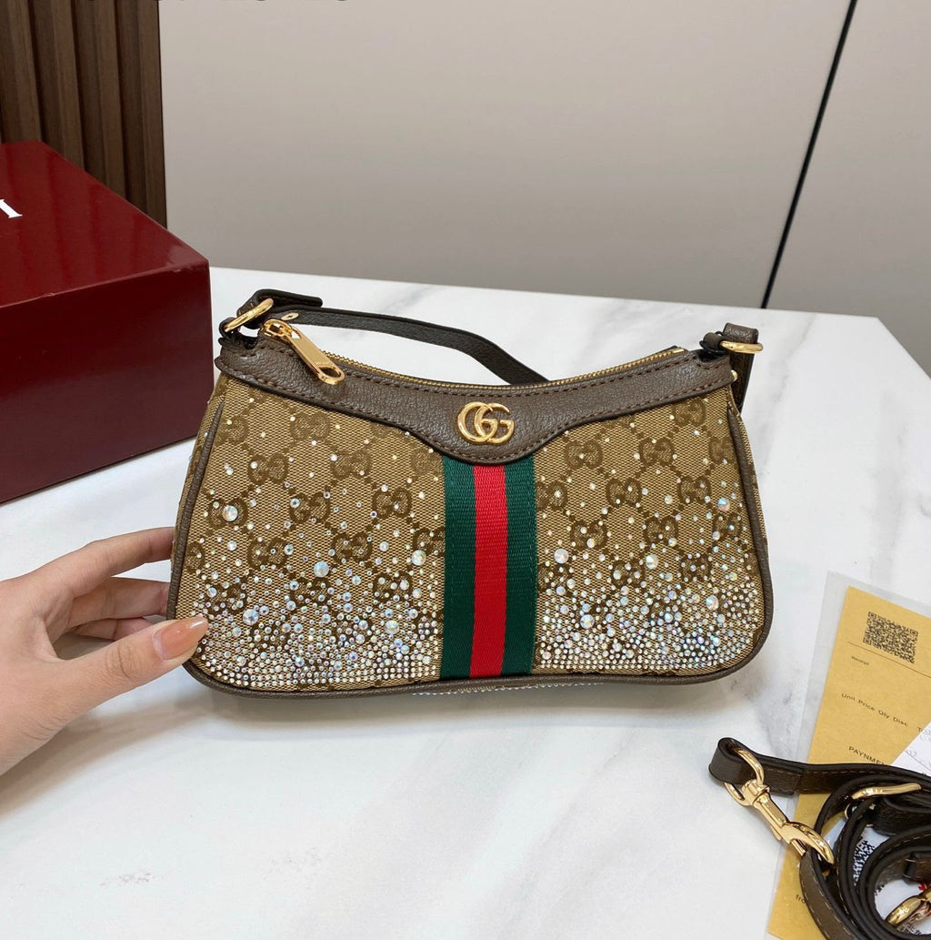 GUCCI Crystal Embellished Shoulder Bag 25cm A+