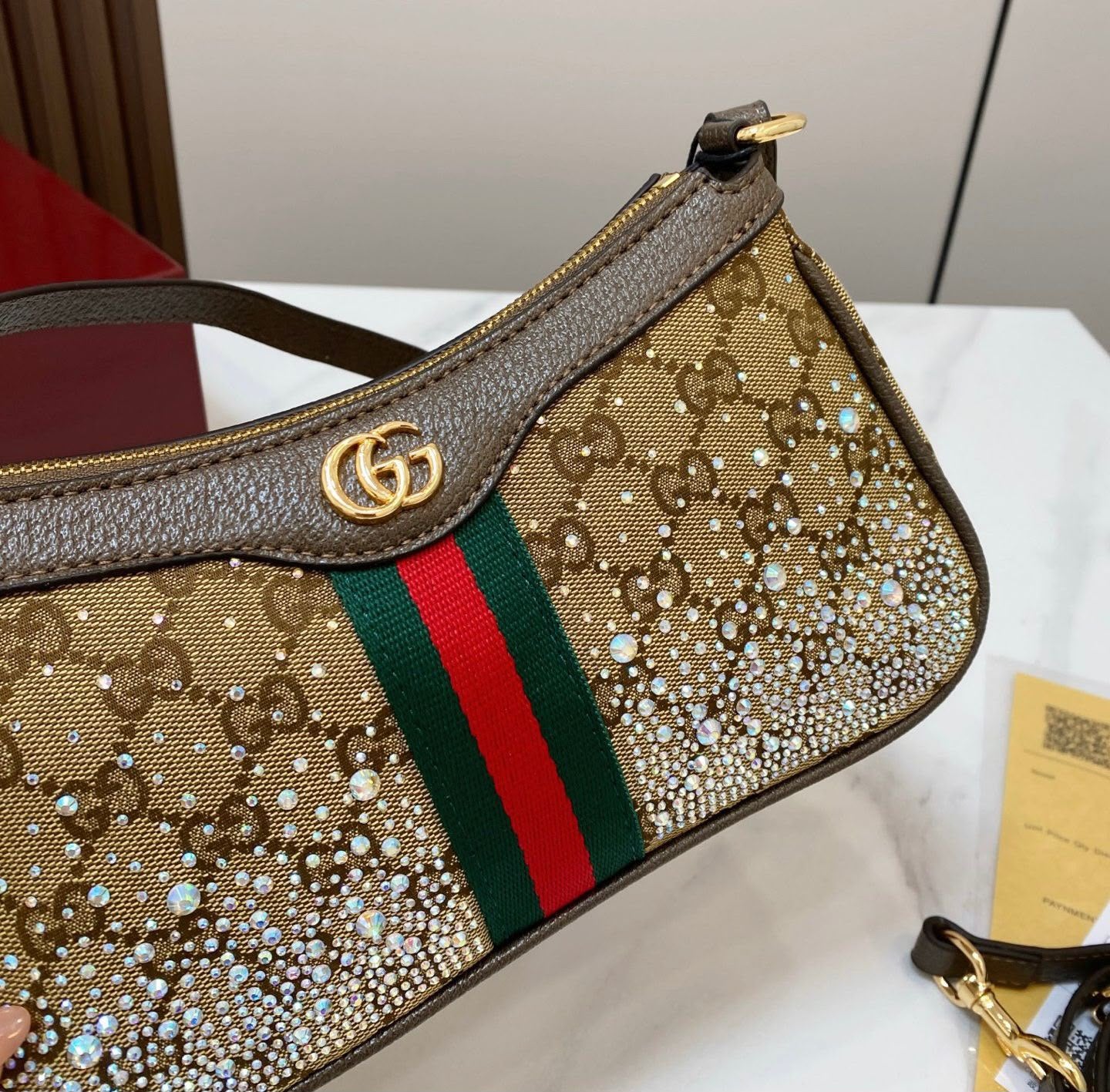 GUCCI Crystal Embellished Shoulder Bag 25cm A+