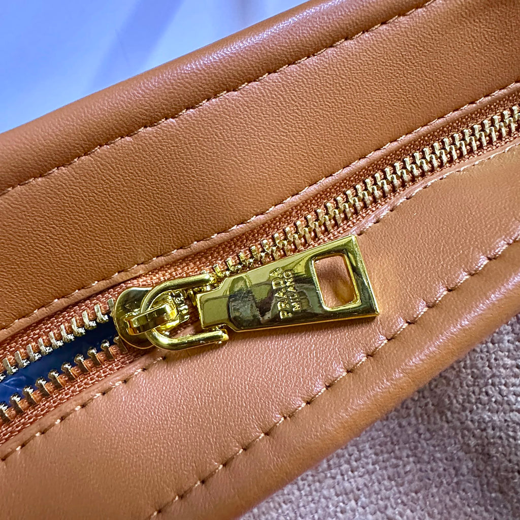 PRADA Denim & Woven Leather Trim Tote Bag 32cm A+
