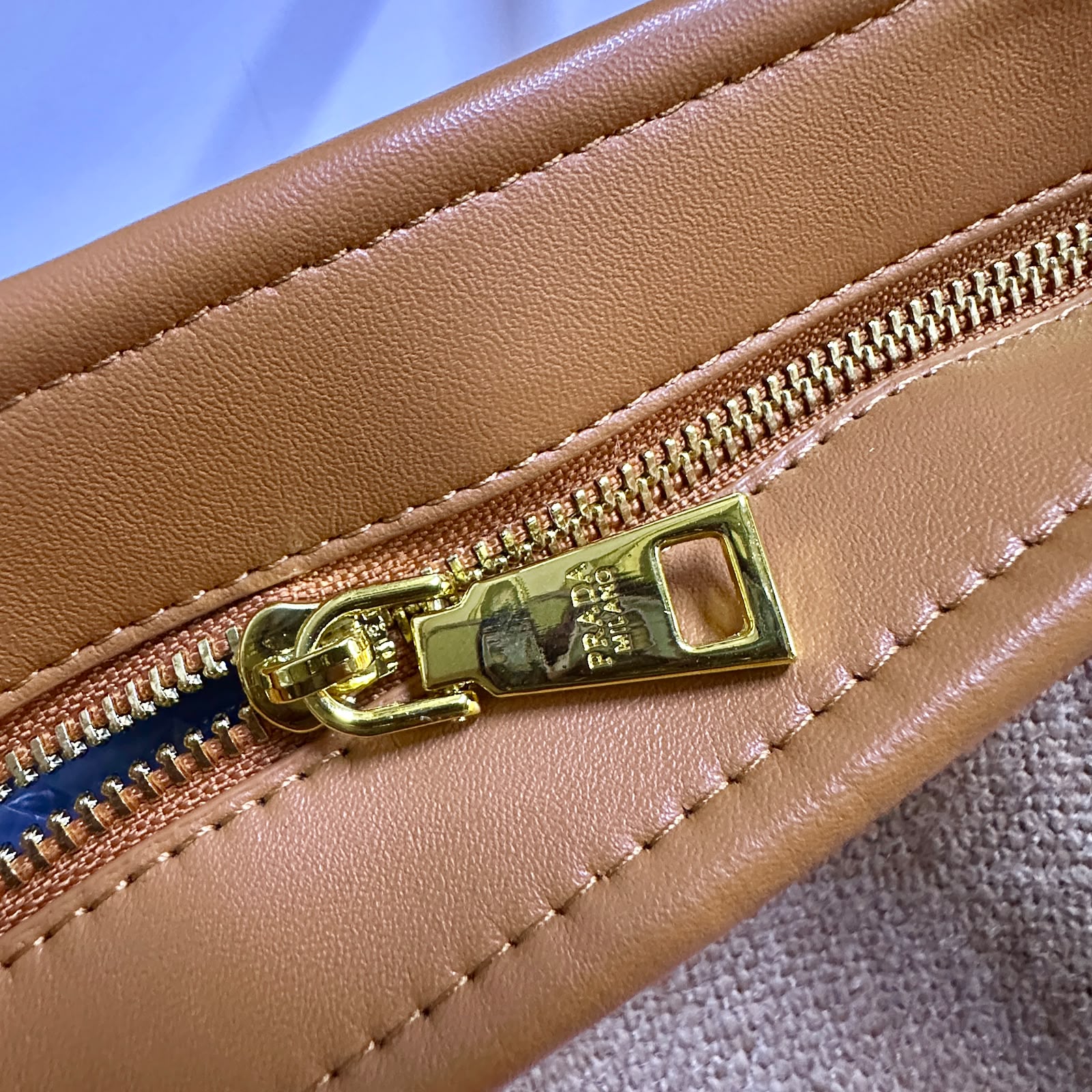 PRADA Denim & Woven Leather Trim Tote Bag 32cm A+