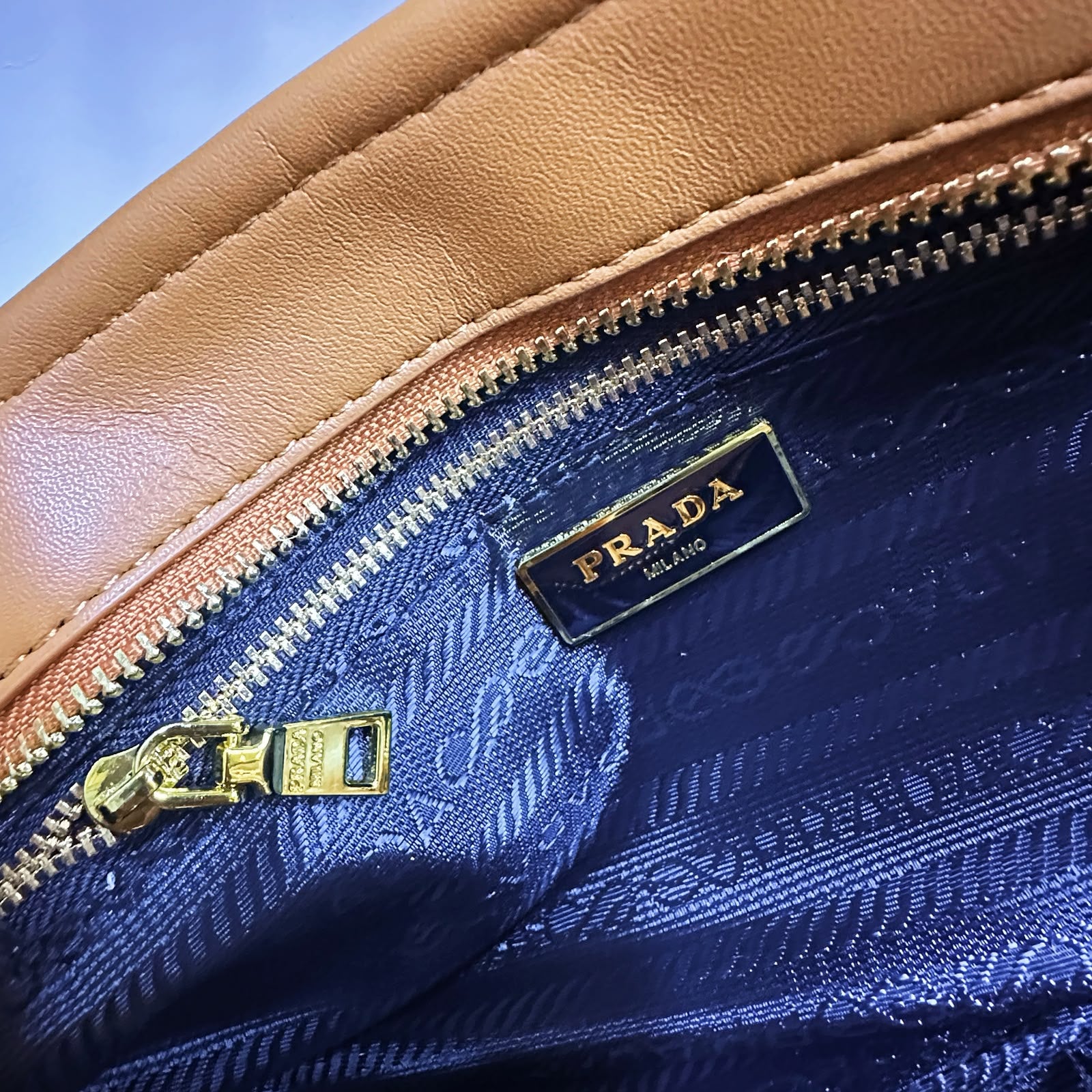 PRADA Denim & Woven Leather Trim Tote Bag 32cm A+