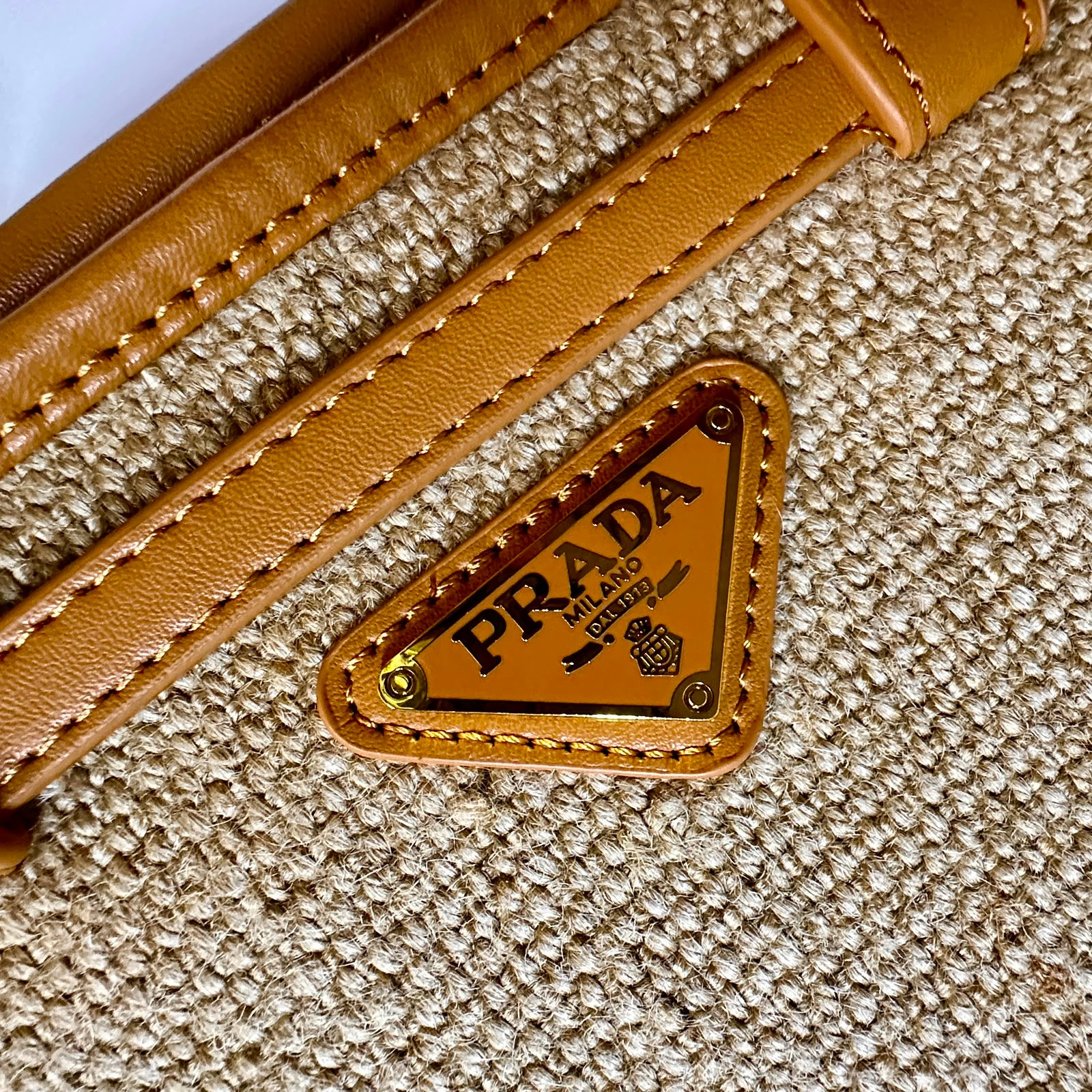 PRADA Denim & Woven Leather Trim Tote Bag 32cm A+