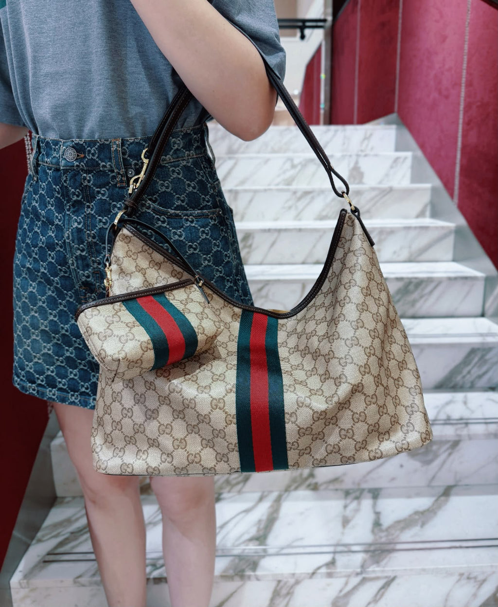 GUCCI GG Supreme Canvas Hobo Bag 40cm A+