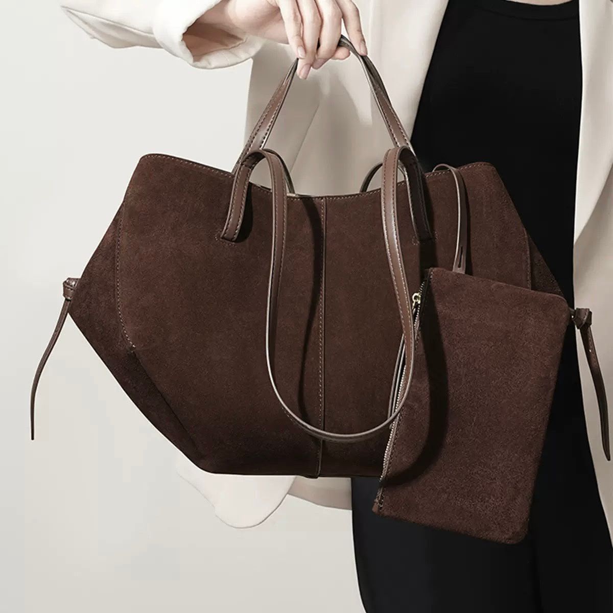 POLÈNE Large Suede Tote 56cm A+
