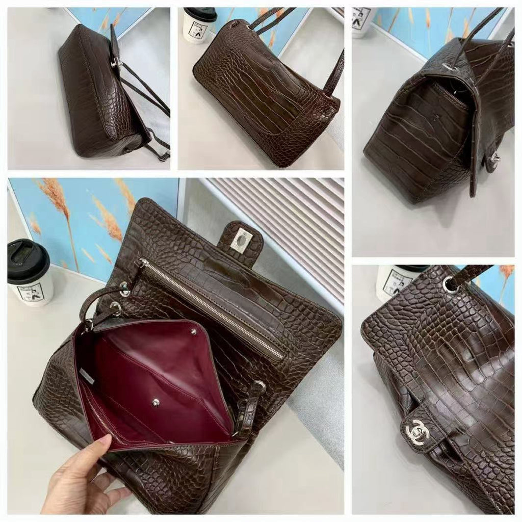 Chanel Croc Embossed Shoulder Bag 29cm A+