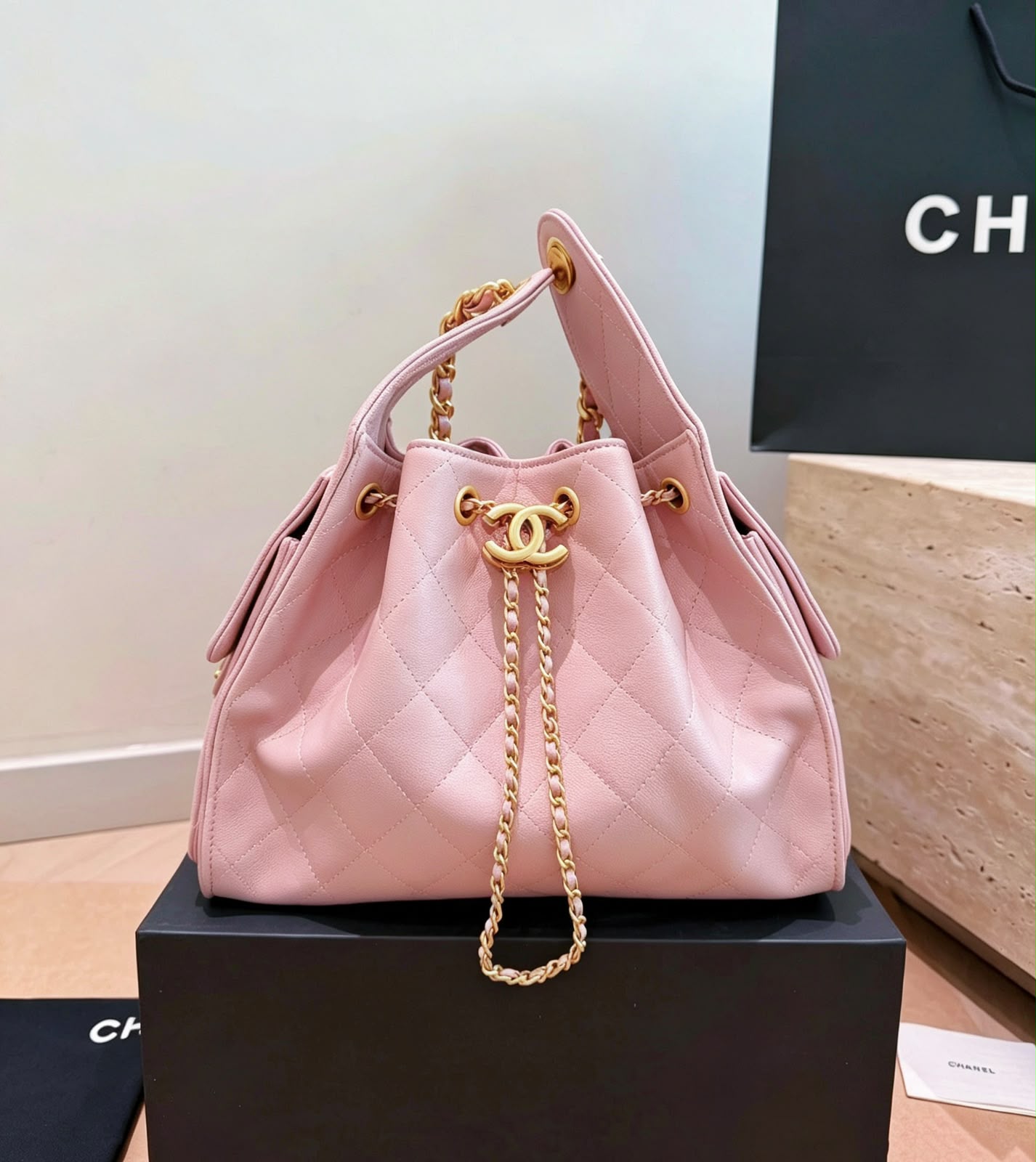 CHANEL Drawstring Bucket Bag 26cm