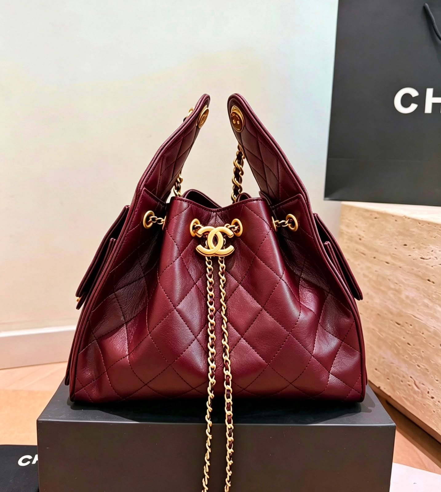 CHANEL Drawstring Bucket Bag 26cm
