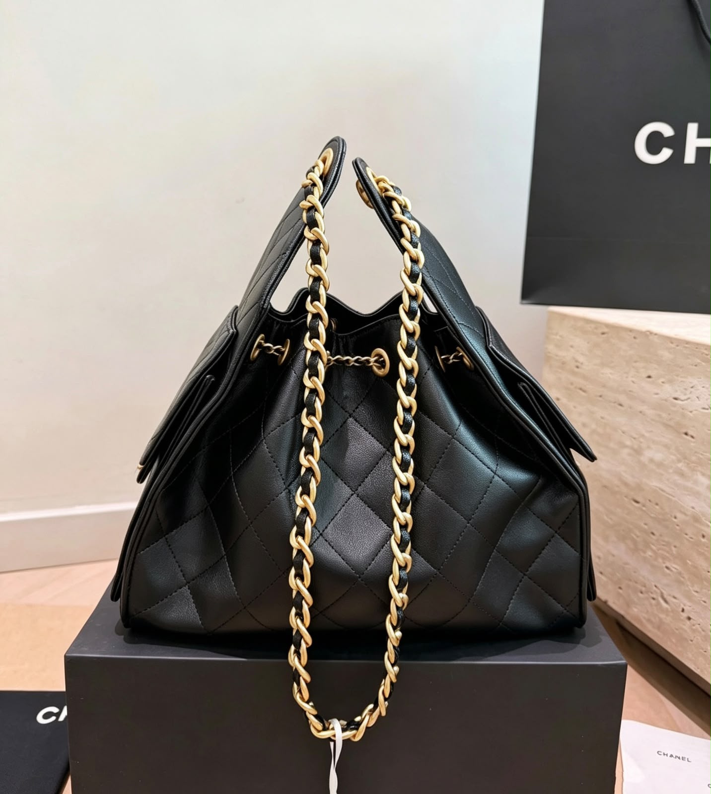 CHANEL Drawstring Bucket Bag 26cm