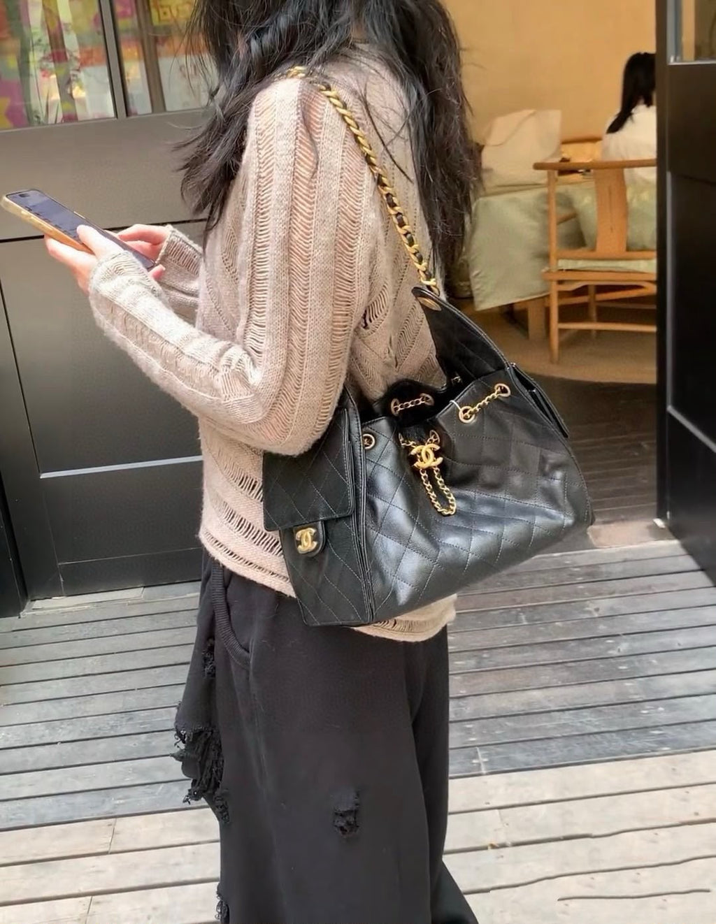 CHANEL Drawstring Bucket Bag 26cm