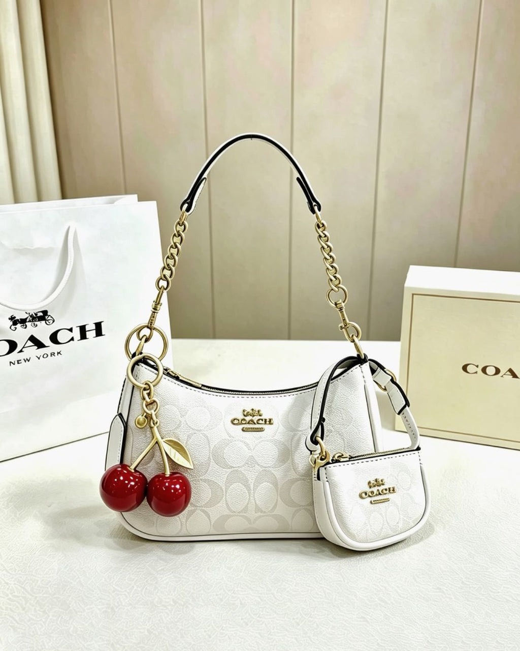 COACH Cherry Charm Shoulder Bag 25cm