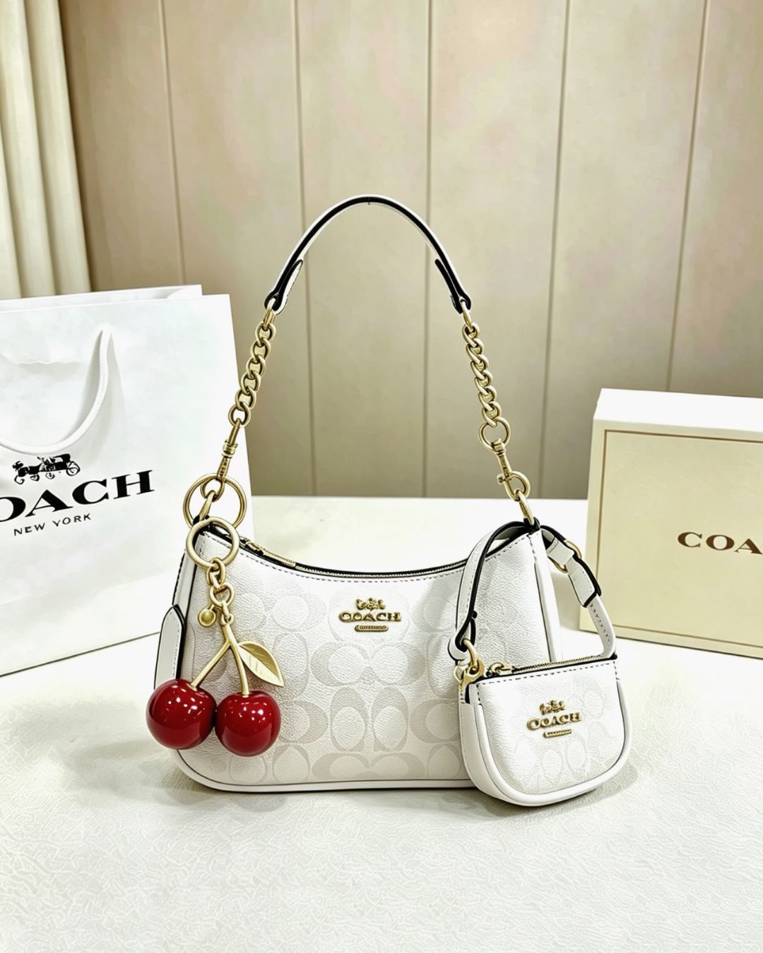 COACH Cherry Charm Shoulder Bag 25cm