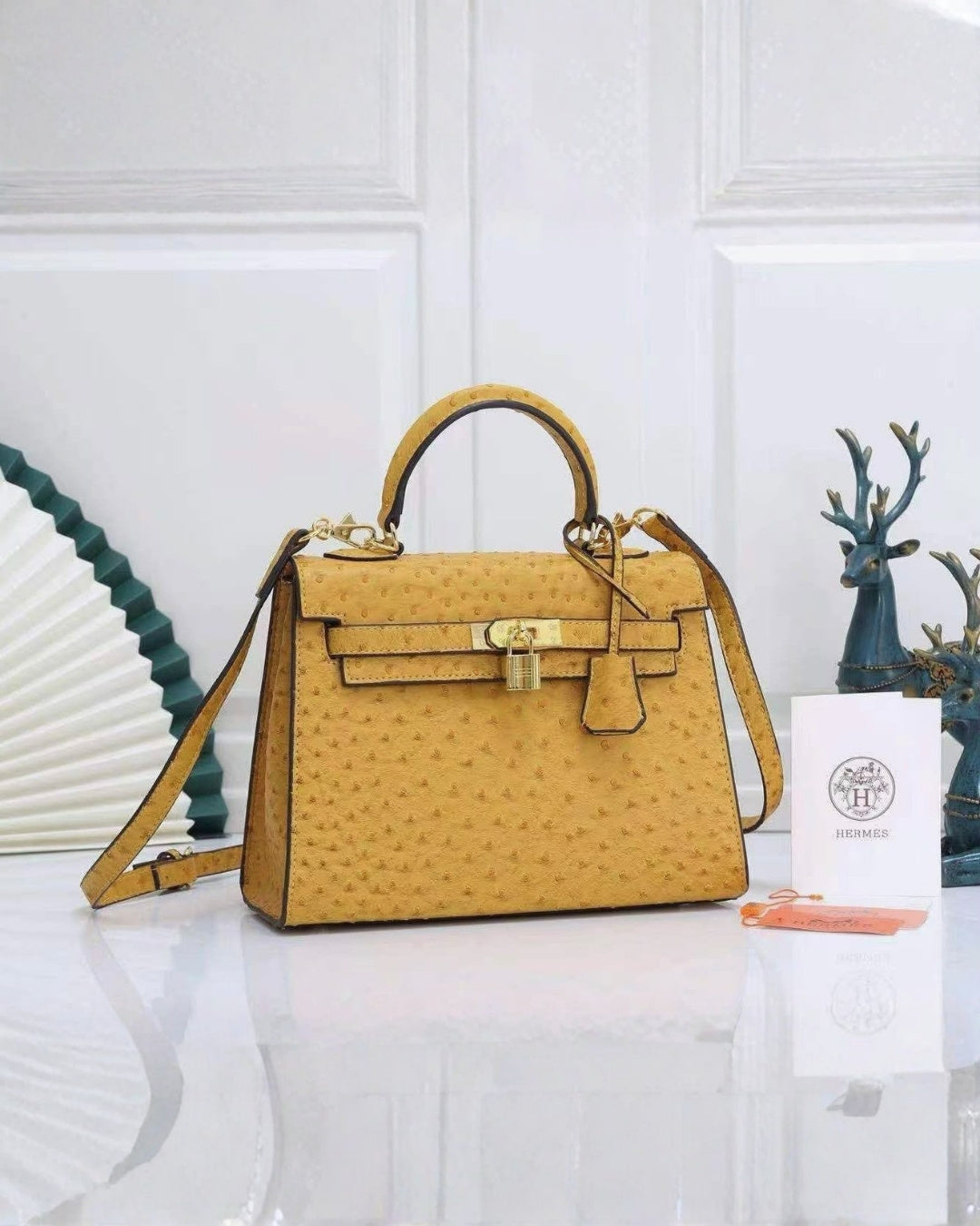 HERMES Kelly 25 Ostrich-Embossed Bag