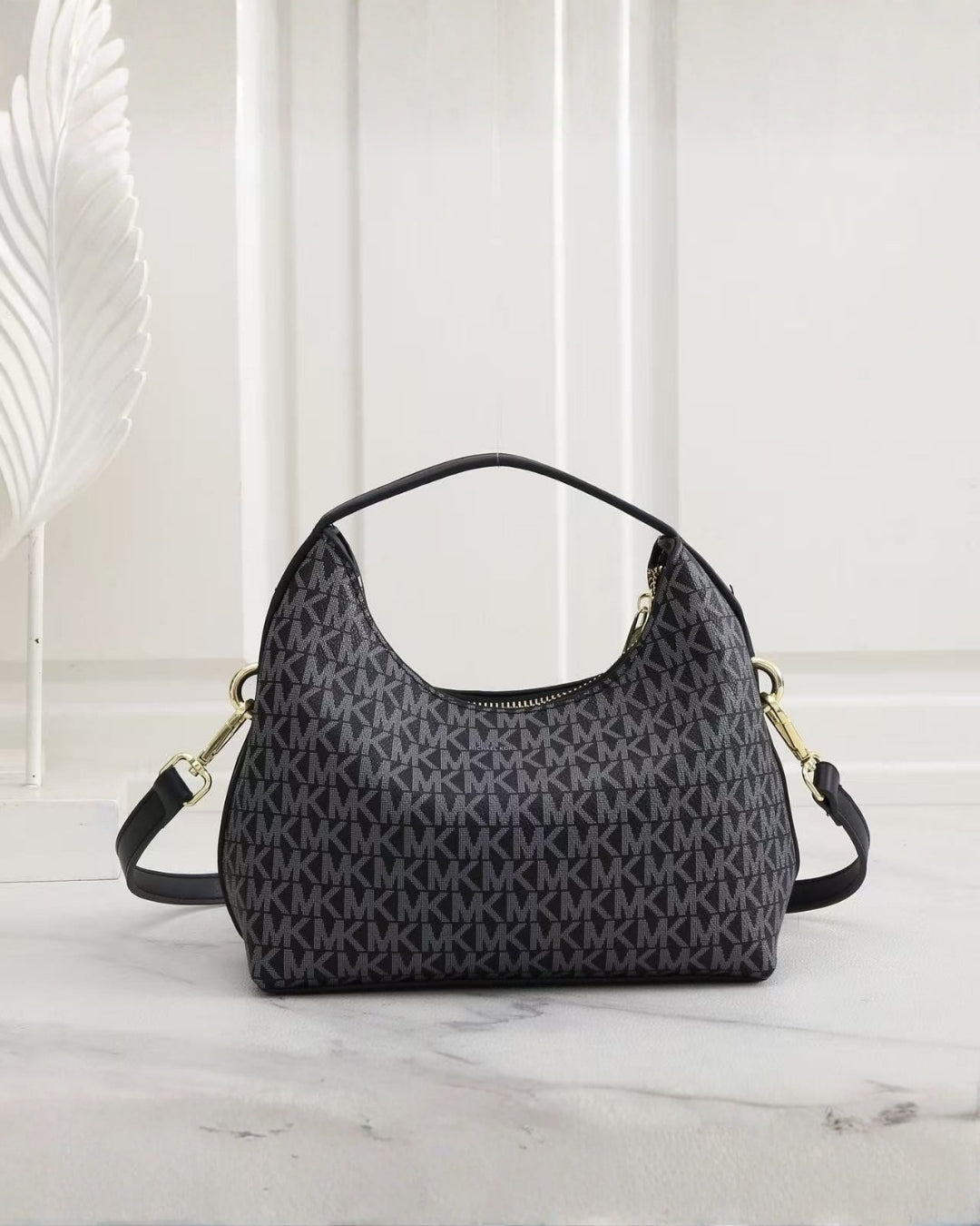 MK Signature Logo Hobo Shoulder Bag 23cm