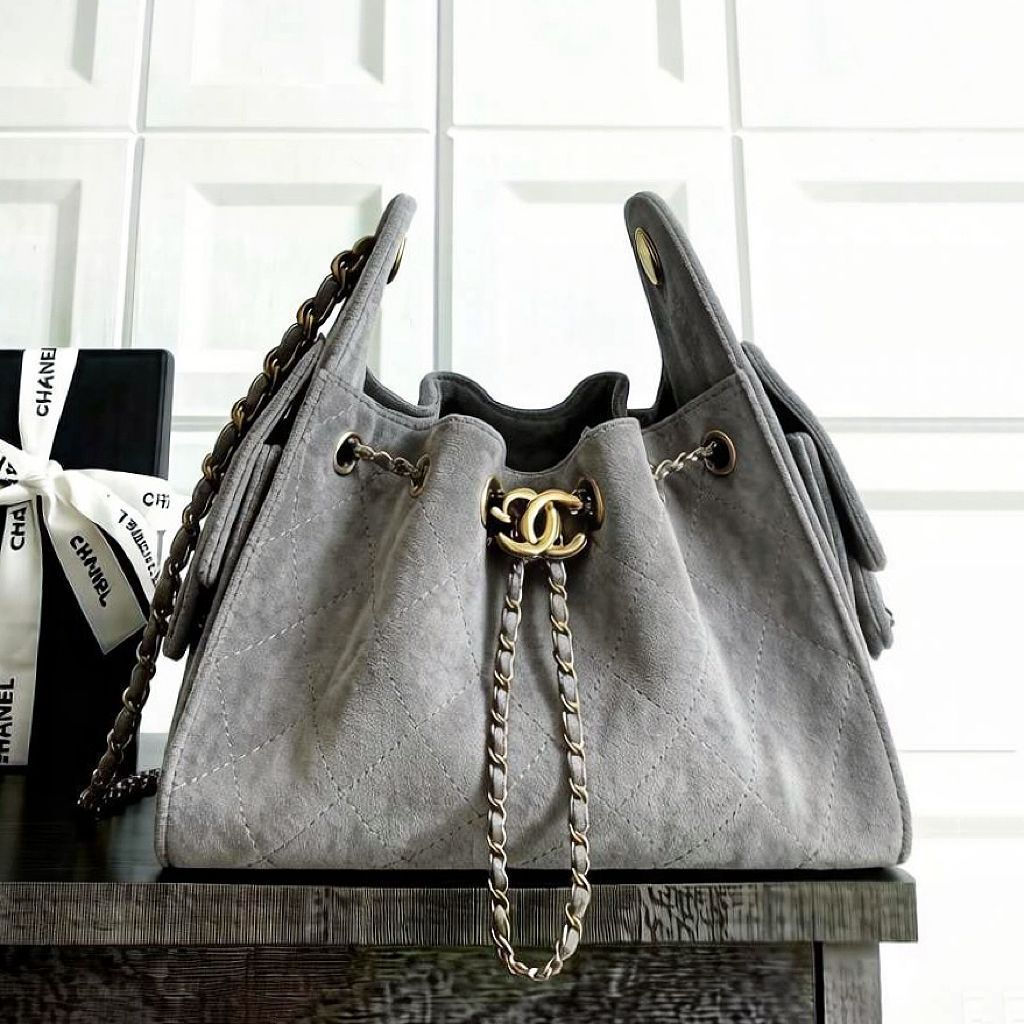 Chanel Drawstring Bucket Bag — Quilted Suede | 28 cm | 7 Colors Without Box