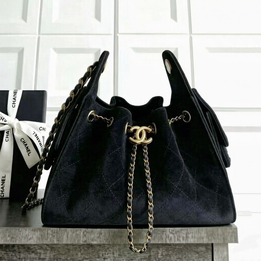 Chanel Drawstring Bucket Bag — Quilted Suede | 28 cm | 7 Colors Without Box